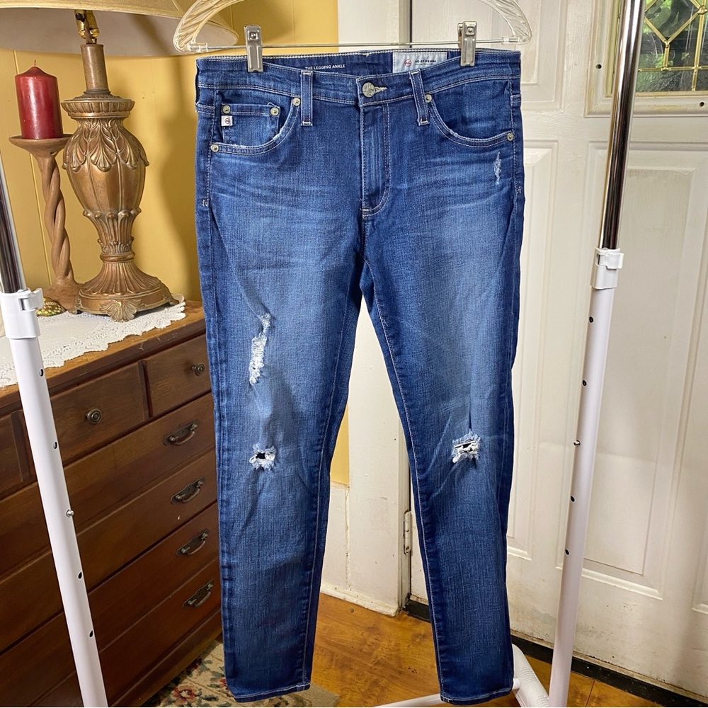 AG The Legging Ankle Super Skinny Distressed Dark Wash Mid Rise Jeans Size 29R